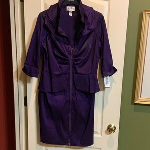 Joseph Ribcoff “Violet Baroque” Peplum Zip Front Dress Jacket OnePiece.